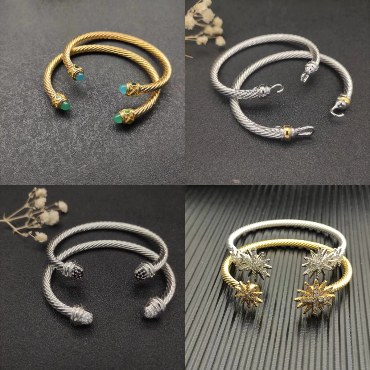 4mm 5mm jade diamond pearl bracelet women cuff bangle cable designer stainless steel woman classic retro jewelry classic luxury bracelet men plated silver bangles