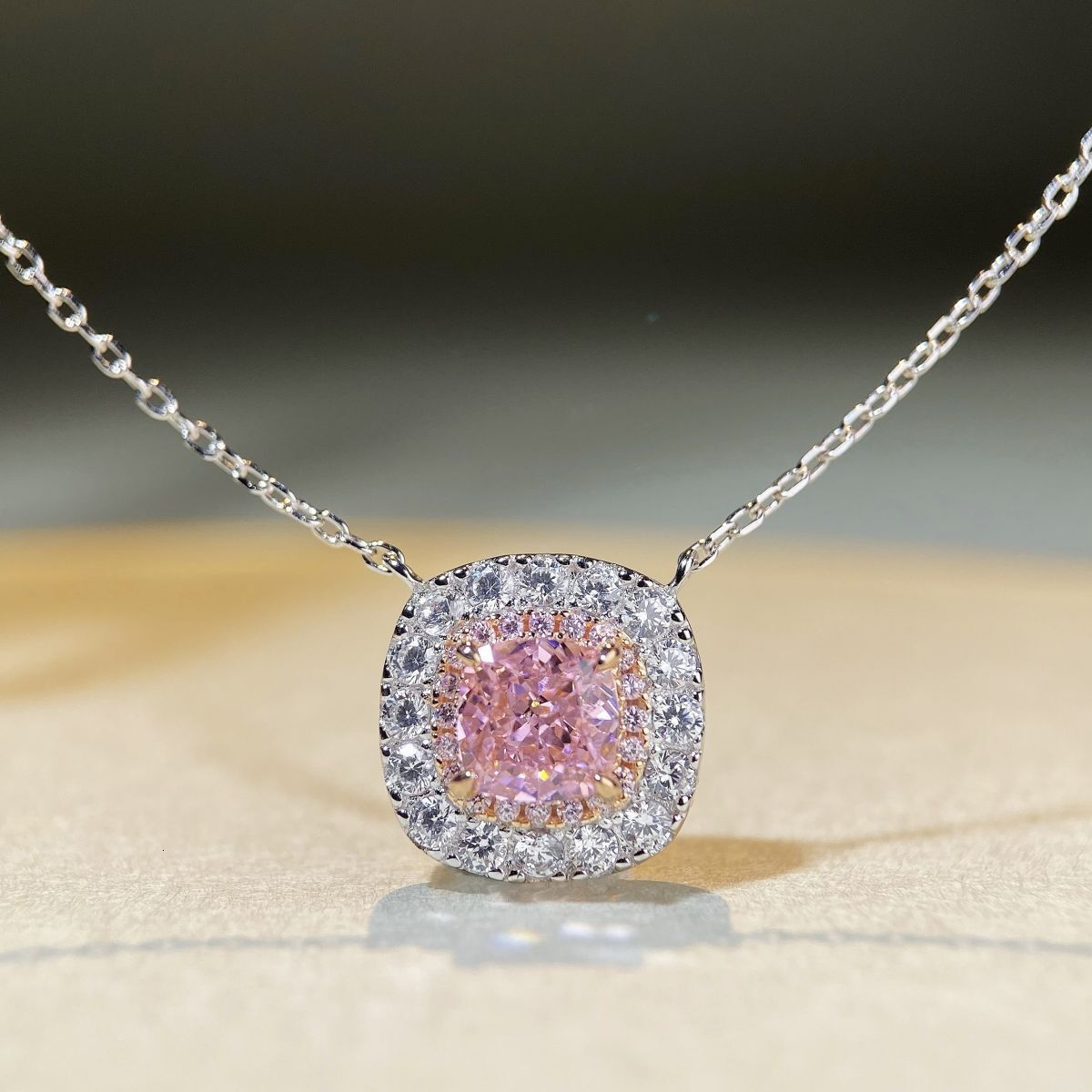S Pure Sier Pink Set Necklace Pendant Earrings Ice Flower Radiant Cut Zircon High Carbon Dia Ring Jewelry for Women