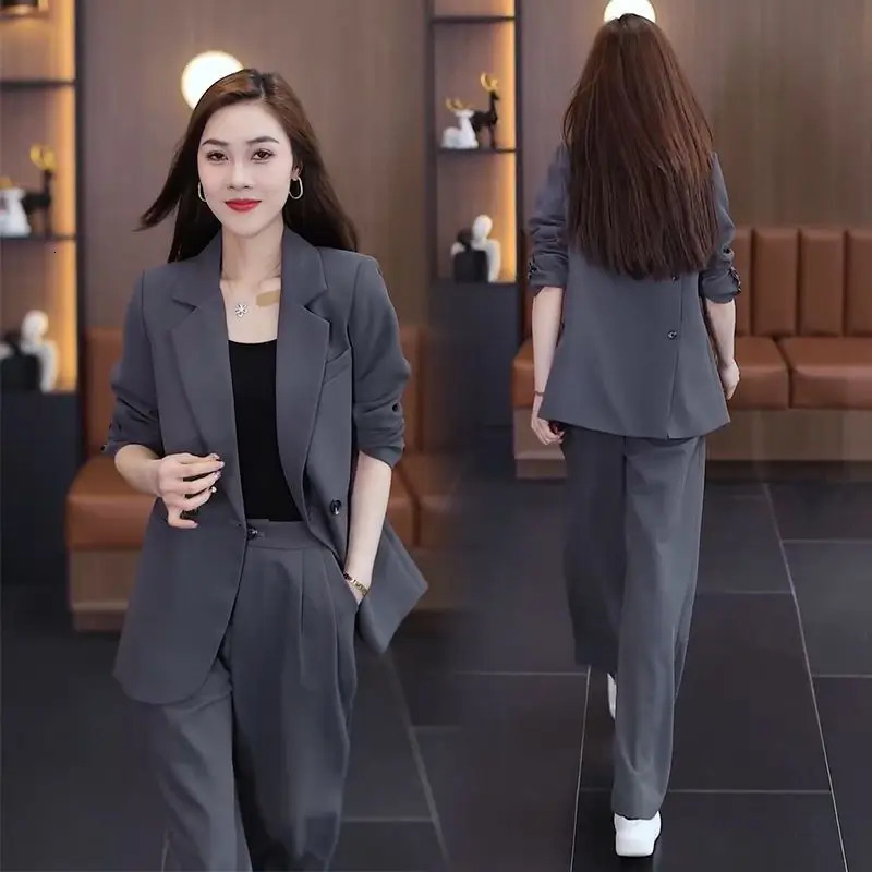 Spring Fashionable and Stylish Professional Suit Two Piece Set Korean Elegant Casual Pants Set 250728