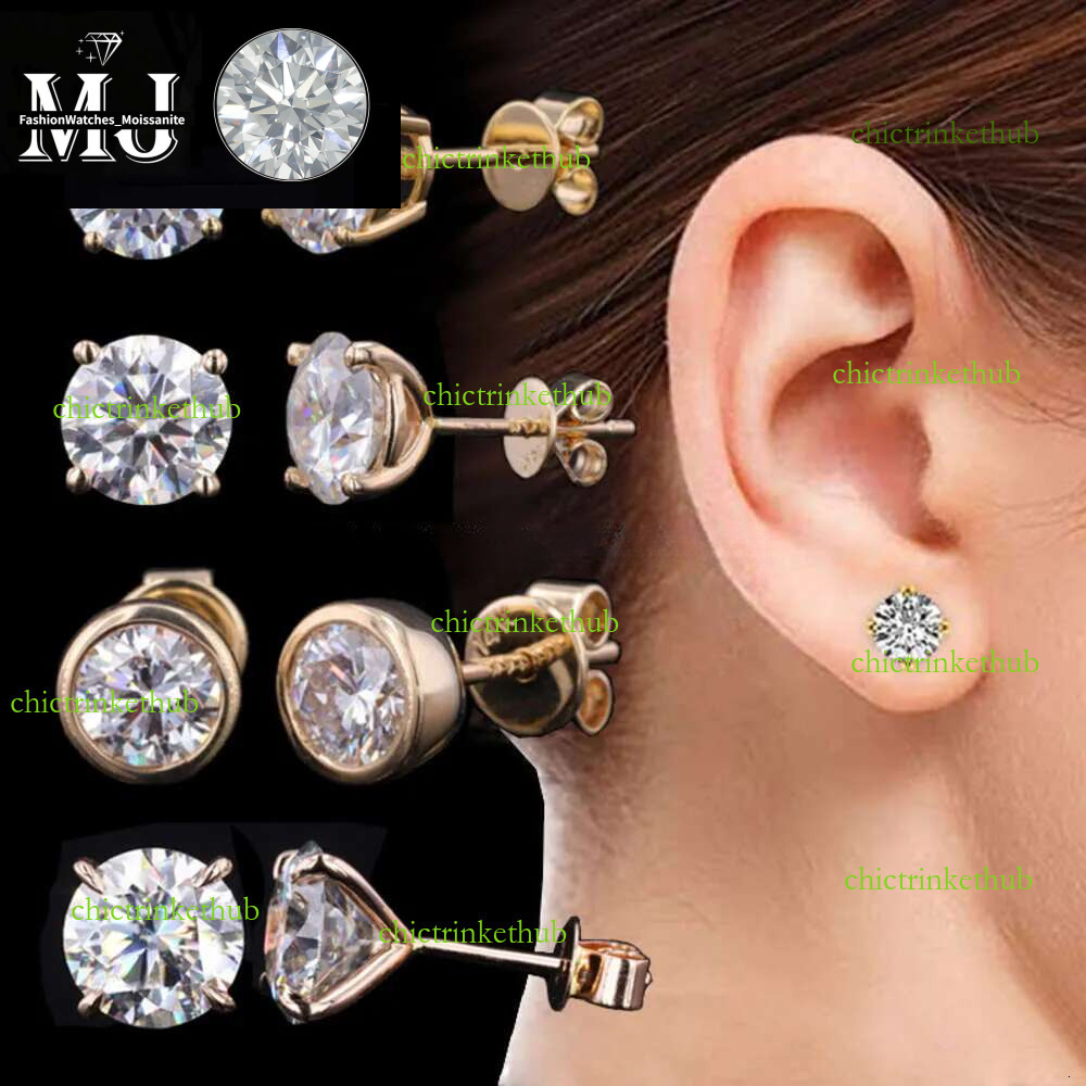 GRA Certificate Fashion Dia Jewelry Women Sterg Sier 14K Gold Stud Moissanite Earrings
