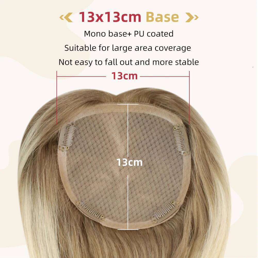 Moresoo 13*13CM Human for Women Clip in Mono and PU Top 150% Density Remy Bazilian Hair Piece Toppers Invisible