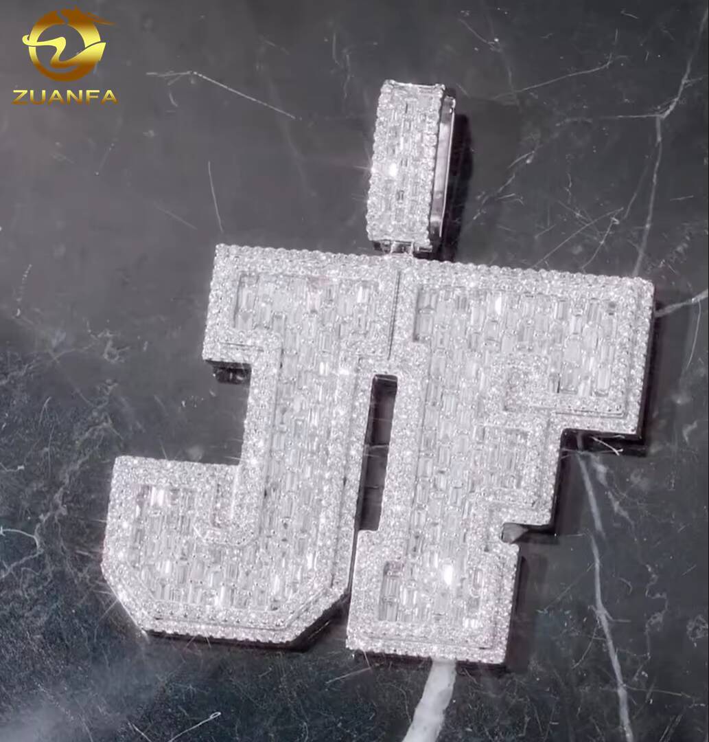 Hip Hop Style Custom High-end 925 Silver Iced Out Mens Baguette Diamond VVS Moissanite Letter Pendant