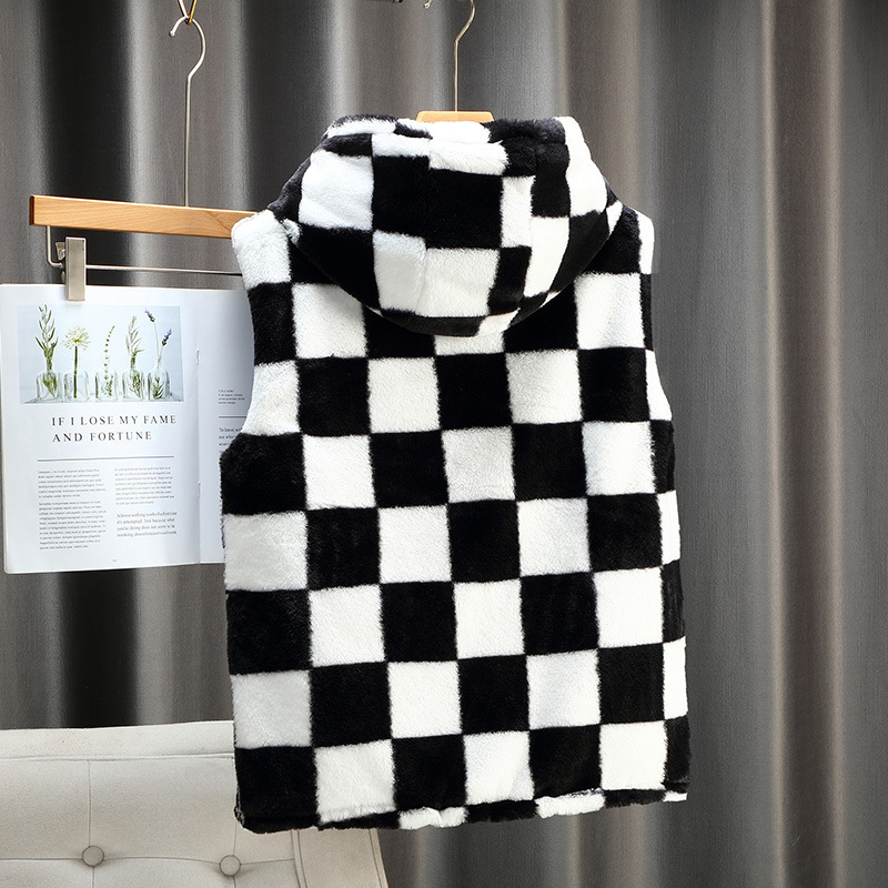 Men's Shearling Cotton Vest Trendy Ins Hong Kong Style Quilted Check Sleeveless Fleece Gilet for Autumn & Winter Couples Style 2025