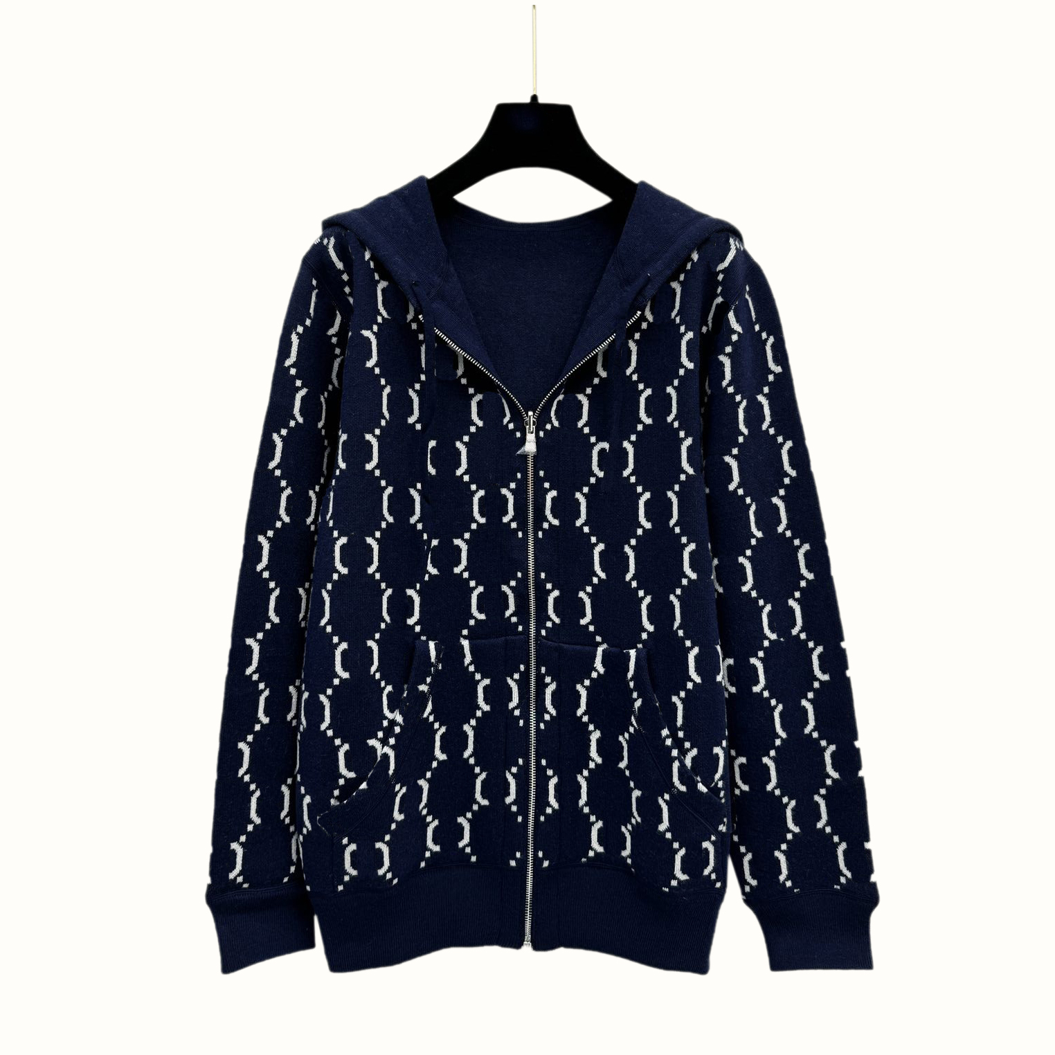 High quality designer women's hoodie (with or without cap) classic women's double-sided knit hooded zipper cardigan retro printed casual jacket