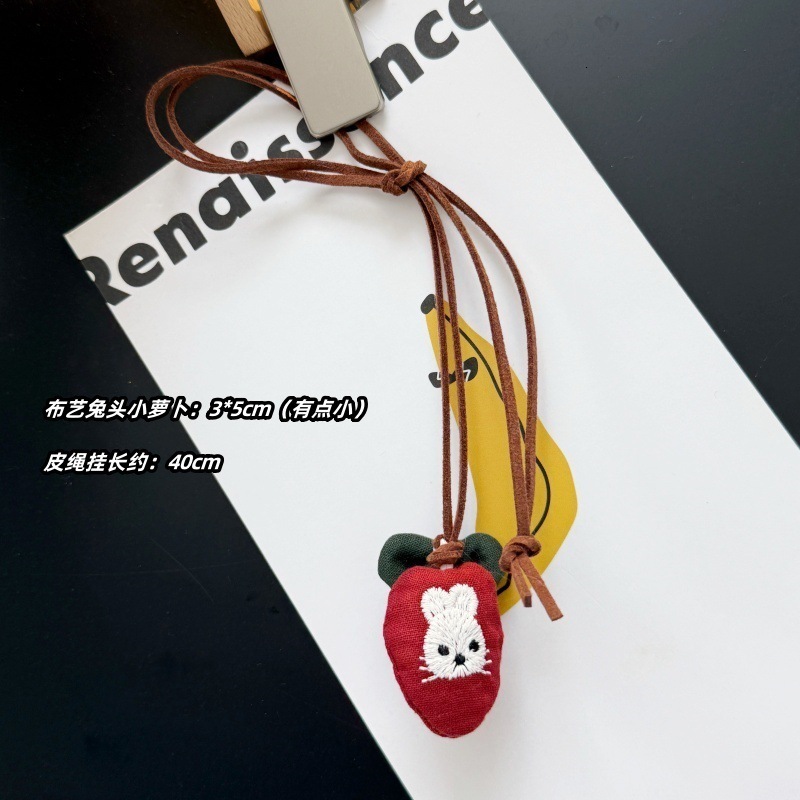 Cute Forest Style Ins Scarf Bear Cake Fabric Bunny Carrot Leather Rope Bag Pendant Sweater Chain Necklace 250726