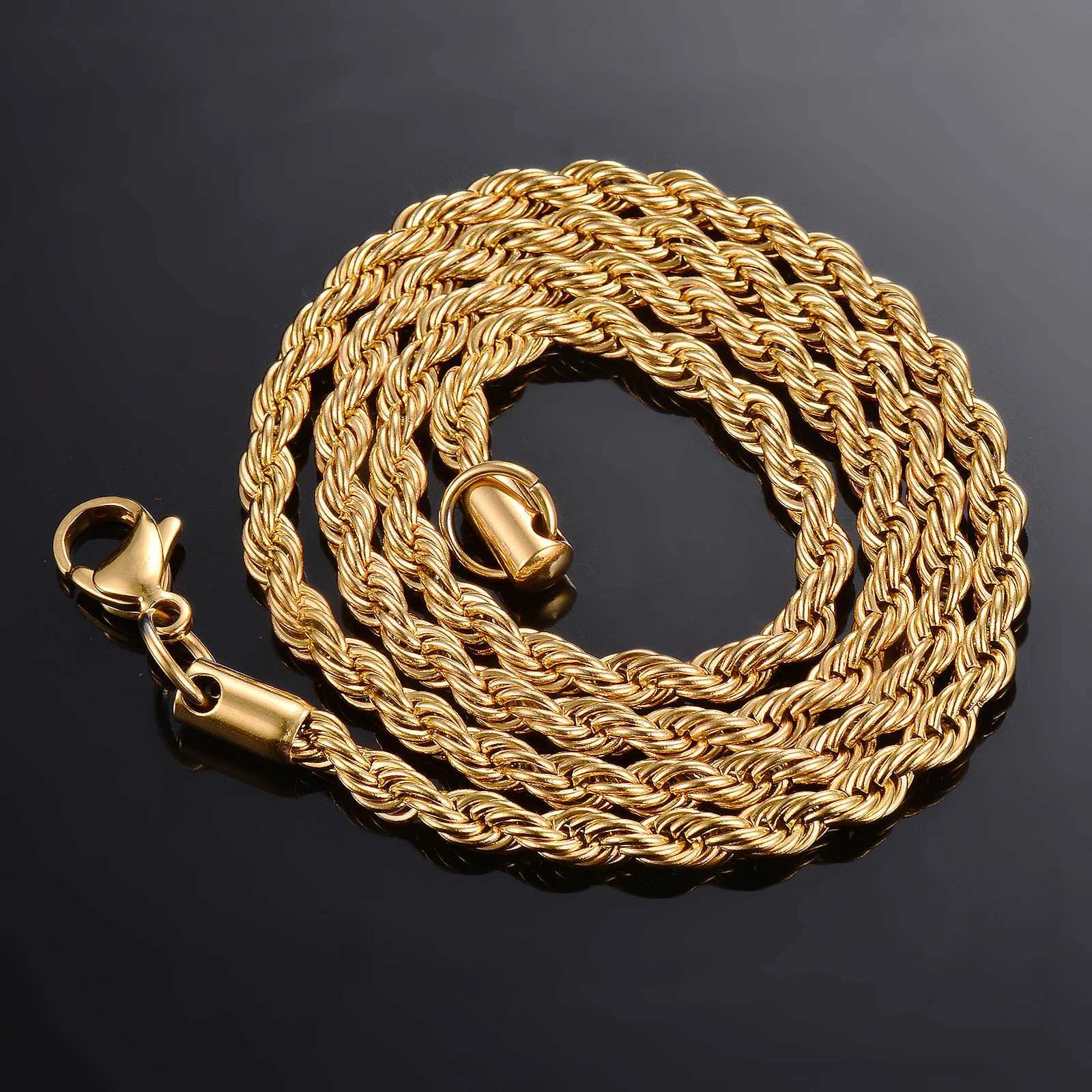 1 piece Gold Color Width 2mm/2.5mm/3mm/4mm/5mm/6mm Rope Chain Necklace/Bracelet For Men Women Stainless Steel Chain Necklace XJ250708