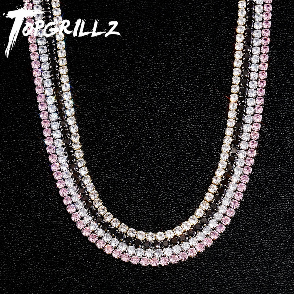TOPGRILLZ Classic Micro Tennis Necklace 2.5-5mm Iced Out CZ Tennis Chain with Fold Over Clasp Hip Hop Jewelry For Party Gift 250722