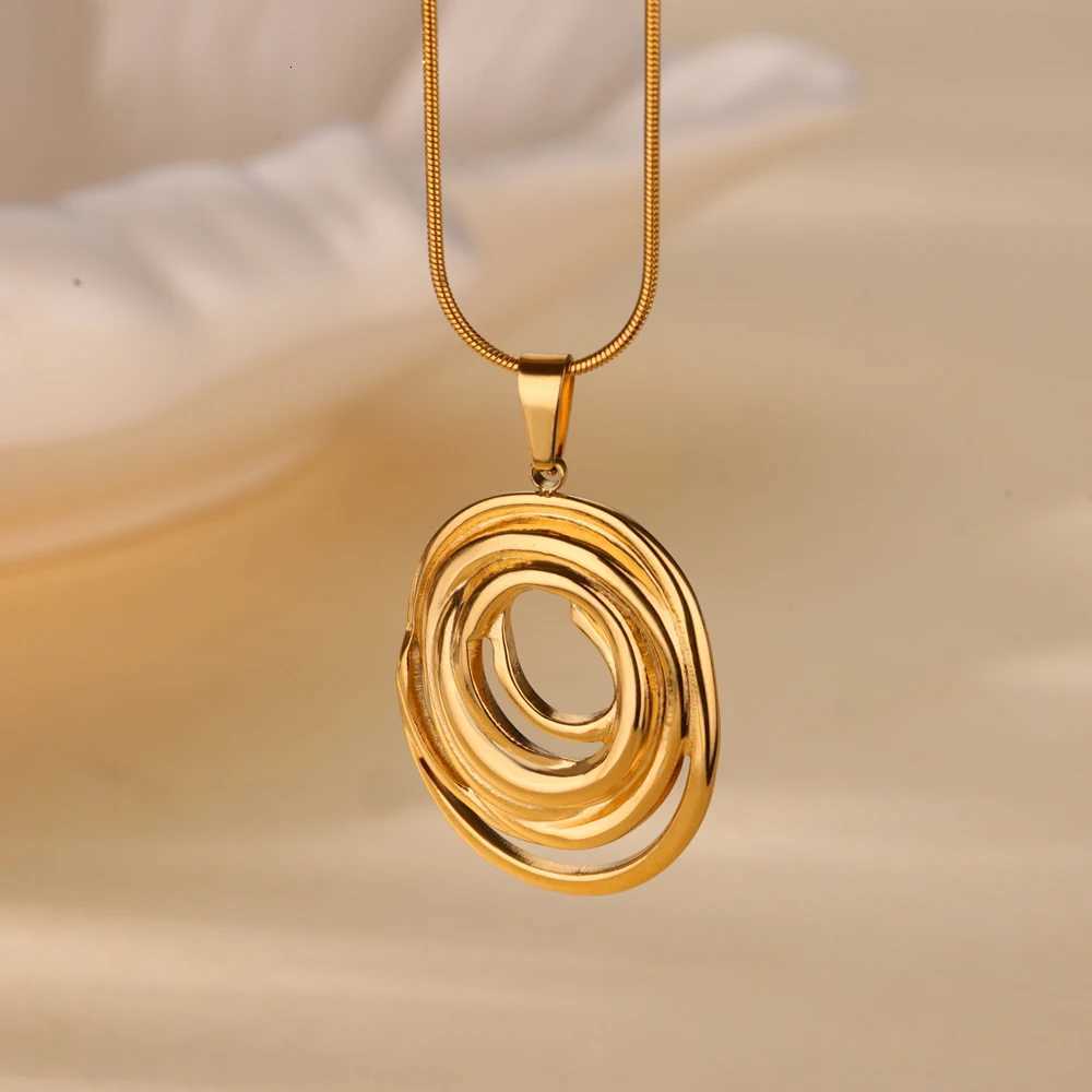 Geometric Oval Pendant Necklace for Women Stainless Steel Gold Color Necklace for Christmas Party Jewelry Gift Z250910