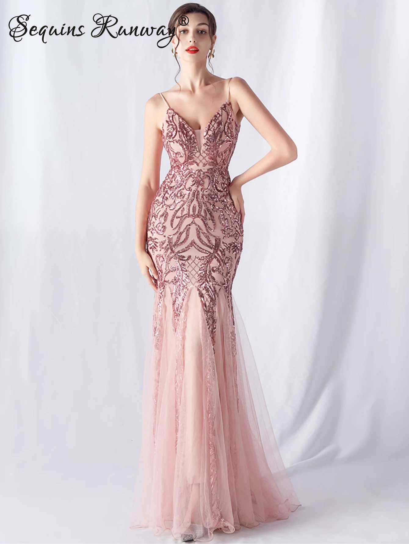 Sexy elegant long wedding evening dresses for women 2025 mesh birthday party dresses woman pink maxi sequin summer dress vestido Z250728