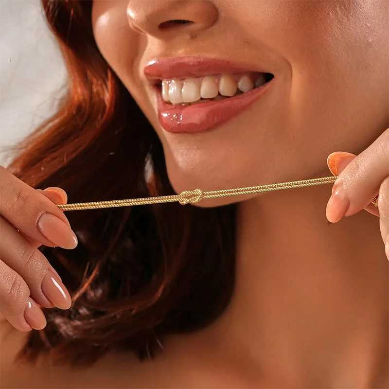 14K Gold Plated Love Knot Bracelets for Women Dainty Snake Chain Infinity Bracelet Adjustable Stainless Steel Jewelry Gifts W250728