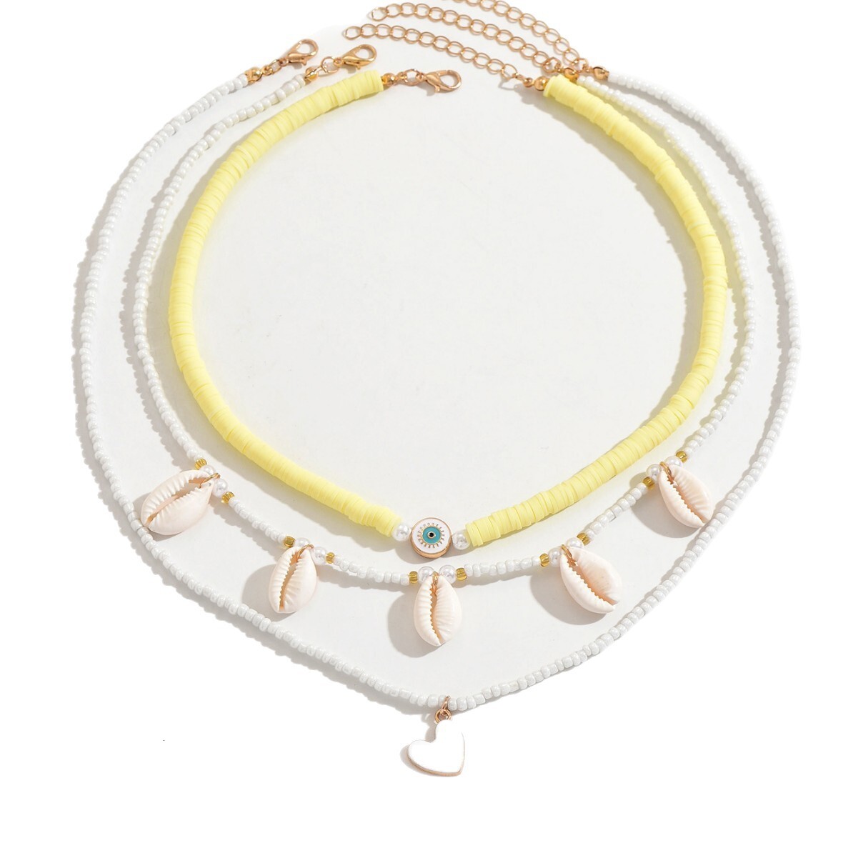 Bohemian Beach Style Beaded Fish Tail Shell Pendant Necklace Set Jewelry for Women