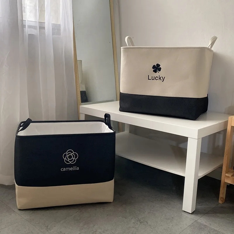 Luxury Camellia Design Storage Basket Laundry Bag Foldable Canvas Organizer for Clothes/Blankets Durable Multi-Purpose Home Storage Box 250728