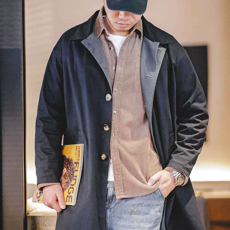 Maden Workwear Men's Autumn American Casual Contrast Windbreaker Heavyweight Loose Mid length Thin Coat