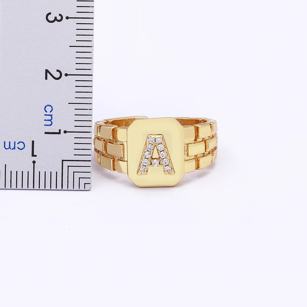Fashion A-Z Letters Initial Alphabet Zircon Charm Opening Rings Adjustable For Women Men Lovers Finger Jewelry Accessories 250723