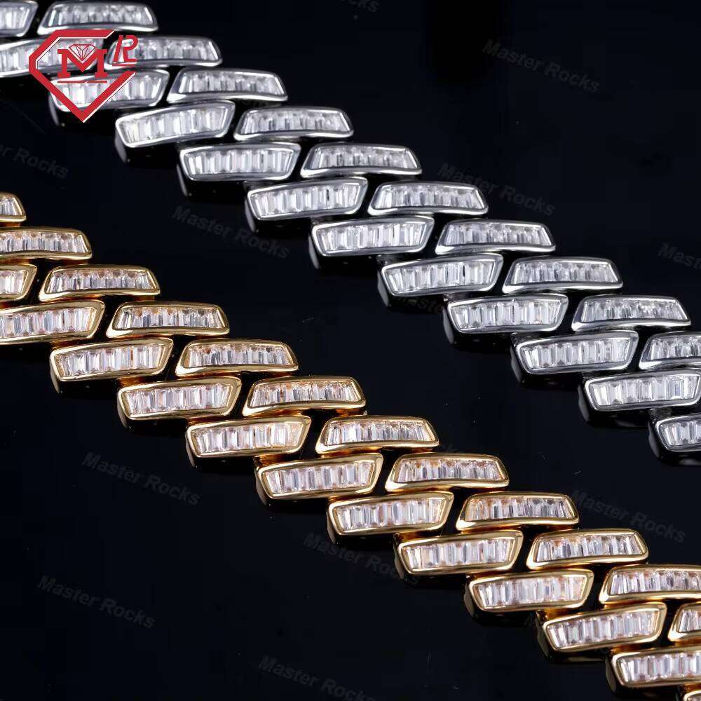 VVS Iced Out 15mm Link Hip Hop Sier Baguette Moissanite Cuban Chain for Men