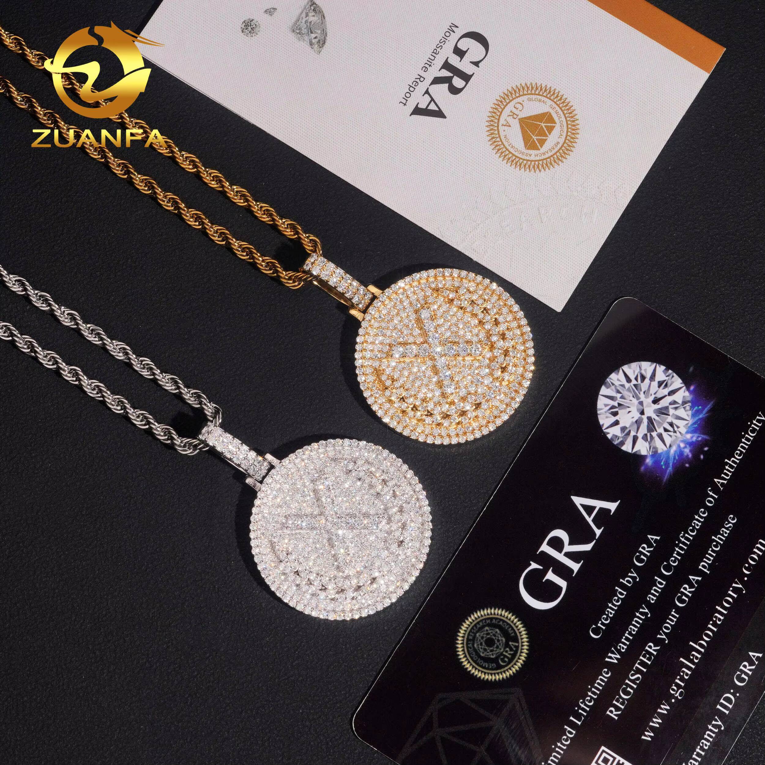 American Local Stocks Circle Pendant Moissanite Iced Out Jewelry Custom Moissanite Hip Hop Pendant Charm for Men