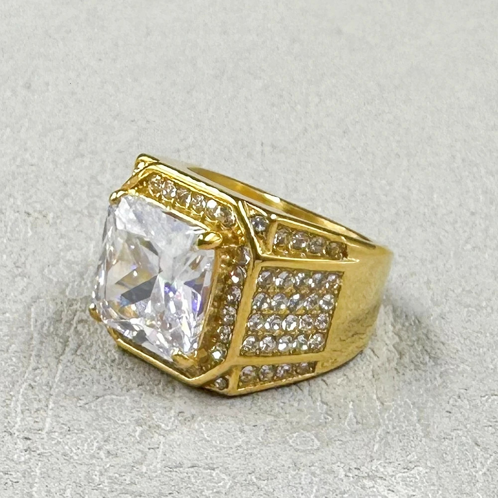 Hip hop Fashion Gold Color 316L Stainless Steel Rings For men Women Sqare zircon Femme Rings Anillos Mujer Jewelry Gifts 250723