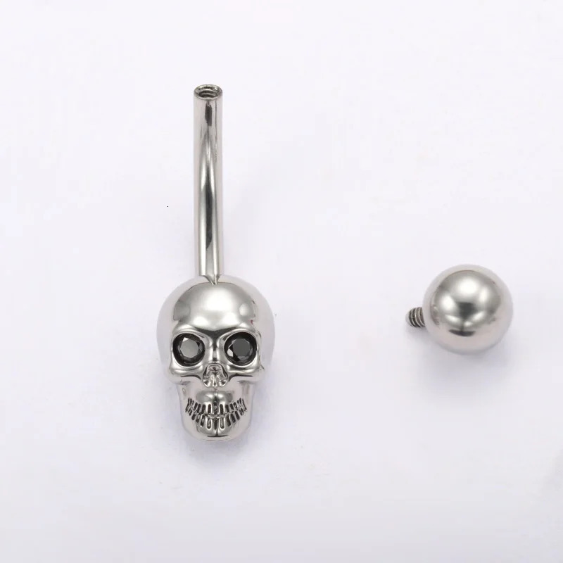 ASTM 36 Skull CZ Belly Button Ring Piercing 14G Female Thread Anodized Jewelry Punk Rock Gothic Body Belly Piercing 250722