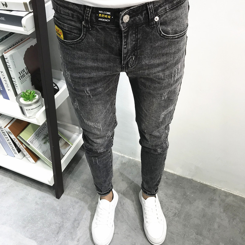 free shipping designer pants for man Slim fit ripped ankle pants
