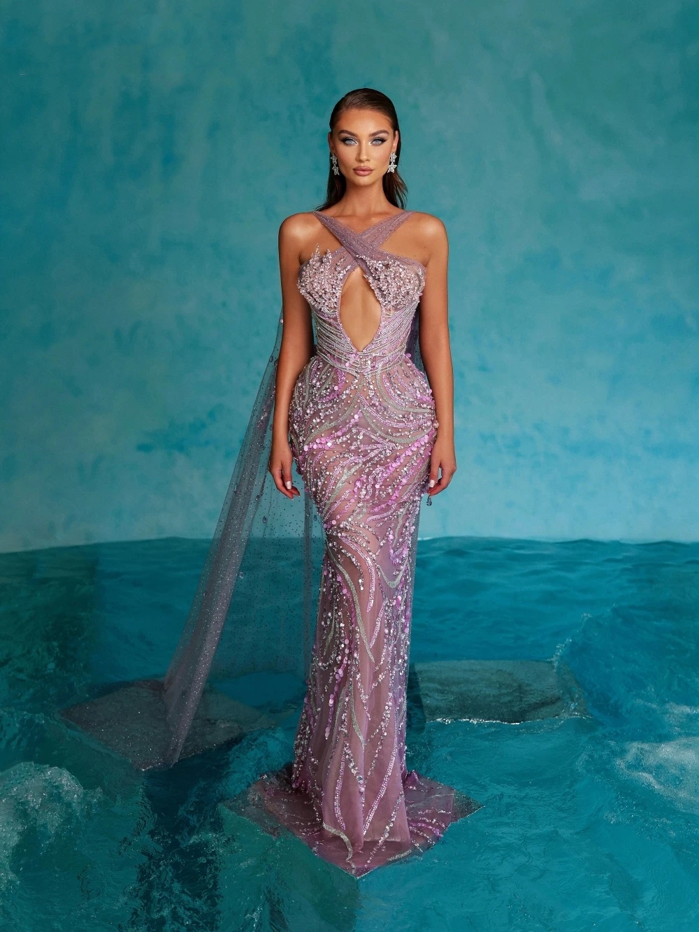 Vintage Criss Cross Beading Evening Dresses Customized Sexy Sequined Sleeveless Prom Dress Floor Length Party Gown