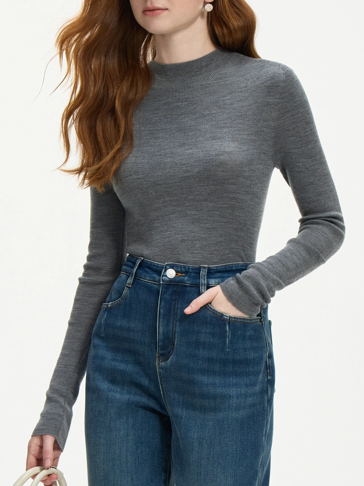 100% Wool Pullover Knit Sweater For Women Fall Winter n Versatile Casual Half Turtleneck 250728
