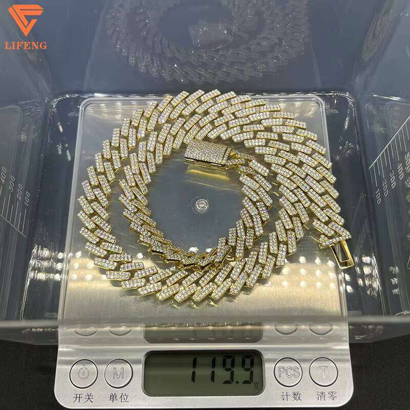 Sterling Sier Miami Link Gold Plated Vvs Dia Cuban Chain Moissanite Hip Hop Necklace