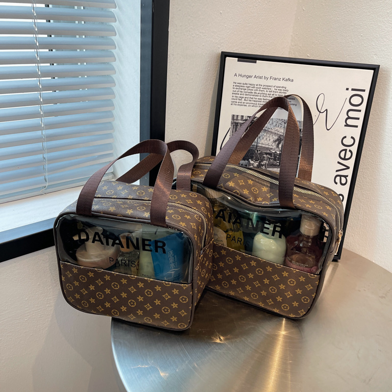 Luxury Cosmetic Bag Style Old Flower PVC Transparent Waterproof Portable Toiletry Storage Bag with Printing 250728