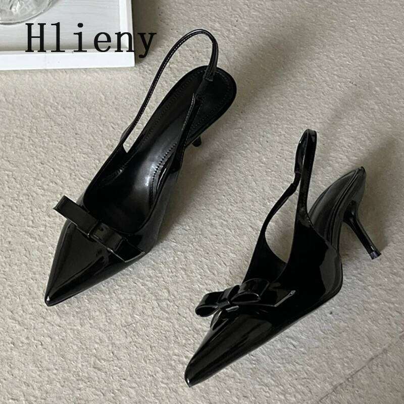 Hlieny Designer Bowknot Pointed Toe High Heels Mules Women Pumps Fashion Slides Sexy Slingback Sandals Elegant Party Dress Shoes