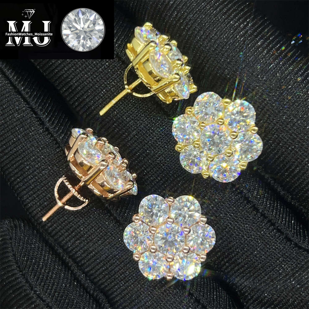 Hot Sale Dropshipping Fashion Jewelry Earrings Gold Plated Sier Vvs-Fl GRA Iced Out Screw Back Moissanite Stud Earring
