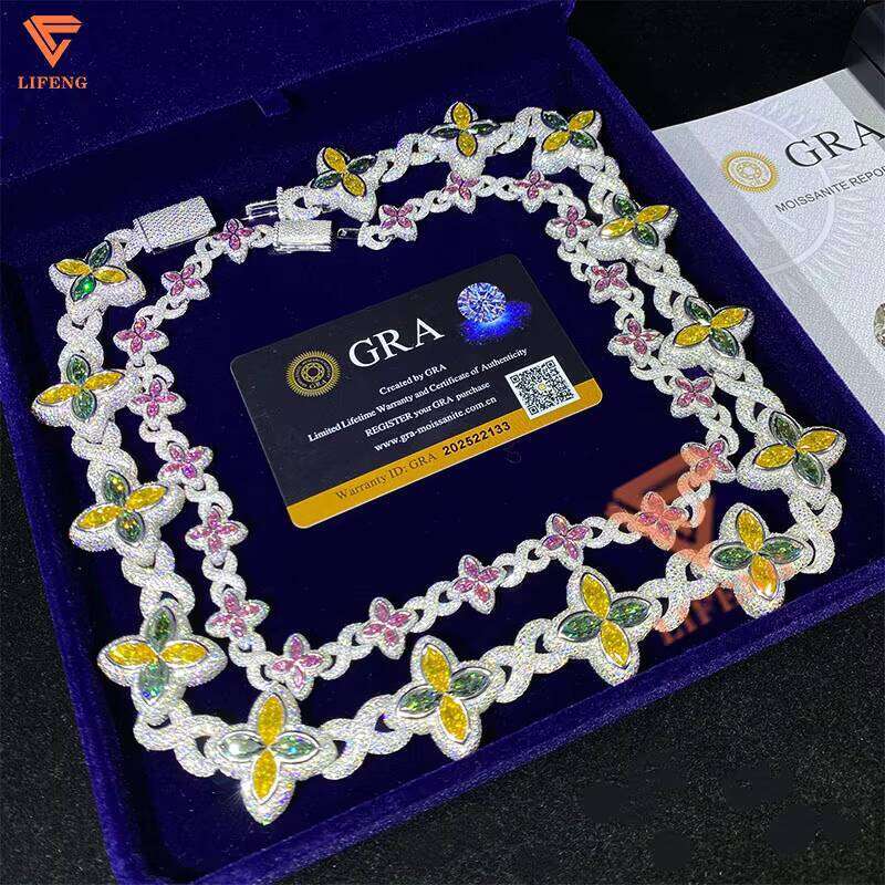 Top Quality Infinity Marquise Sier Hip Hop Jewelry Iced Out Cuban Link Chain Colored Moissanite Necklace