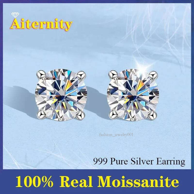 100% Real Moissanite Studs Pass Dia tester For Men Women Sier Platinum Plated Bride Wedding Gemstone Earrings