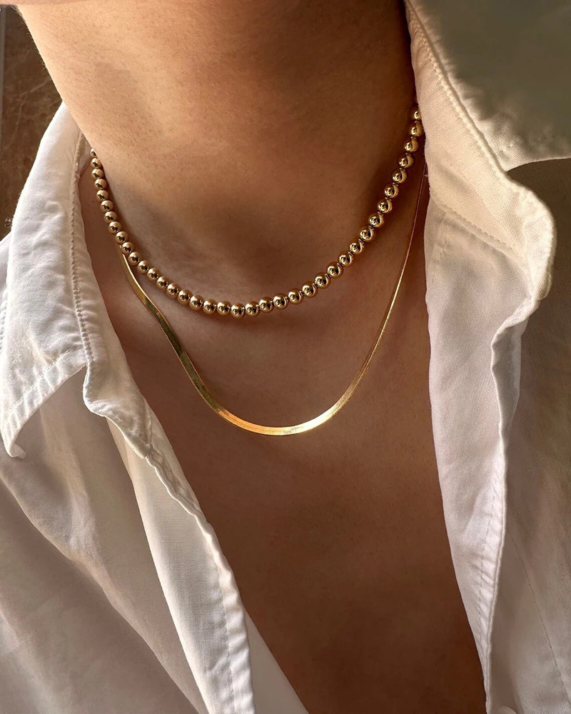 Real 14K Gold Filled Round Bead Necklace Dainty Bead Choker Handmade Pendants Tarnish Resistant Necklace Boho Women Jewelry 250723