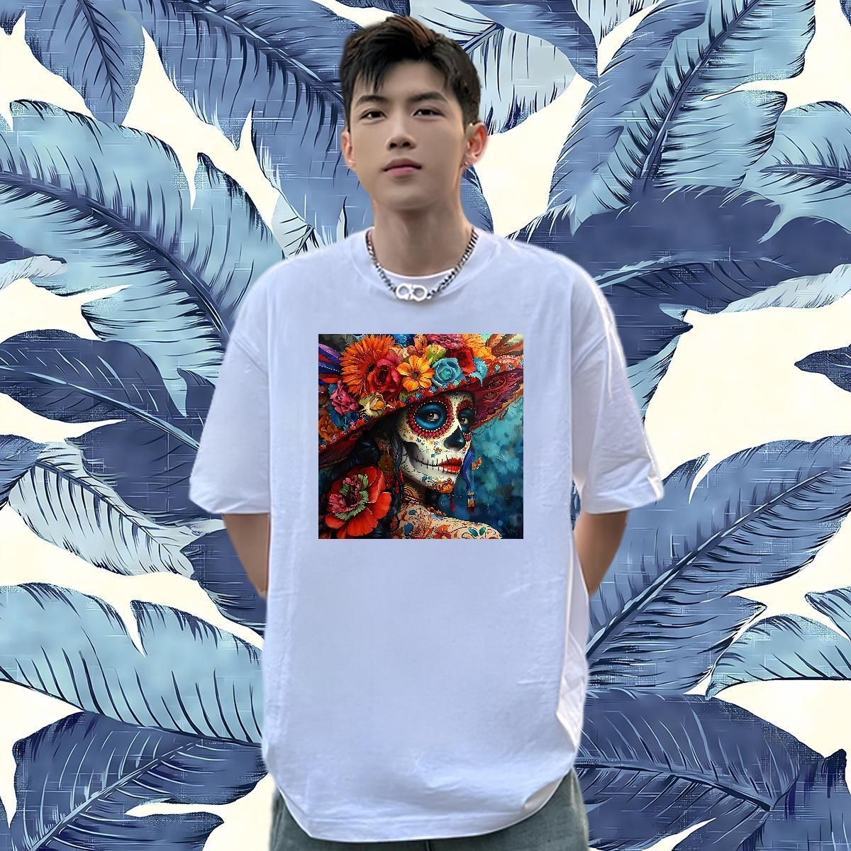 Day of the Dead Festival Pattern Printed Designer T-shirts for Male Summer Short-sleeved 100% Cotton Black White Tops 2025 New