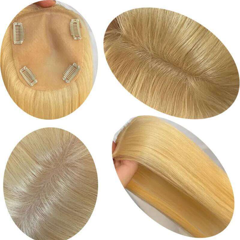 Silk Top Virgin Brazilian Human Hair Topper For Hairpiece Clip In Extension 12x13 Skin Base Blond 613# Women Toupee