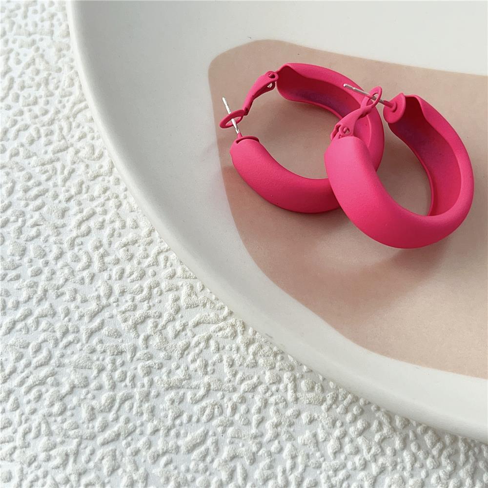High-End Rose Red Hoop for Women S Sier Needle Clips Earrings Without Piercing Sweet Cool Hot Girl Ear Accessories