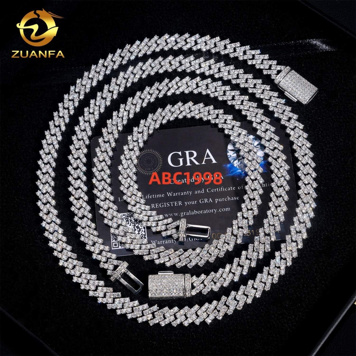 Hot Sale 925 Silver Hip Hop Jewelry Iced Out 8mm One Row Stone Miami Moissanite Cuban Link Chain
