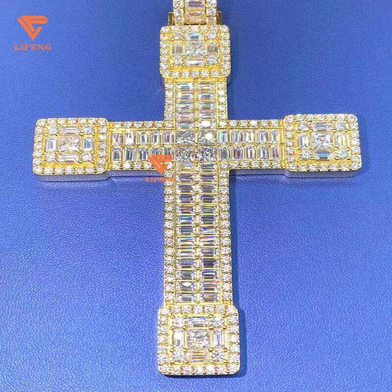 Custom Baguette Cross Pendant Iced Out Vvs Moissanite Hiphop Men Sterling Sier Dia Full Charms Fashion Jewelry