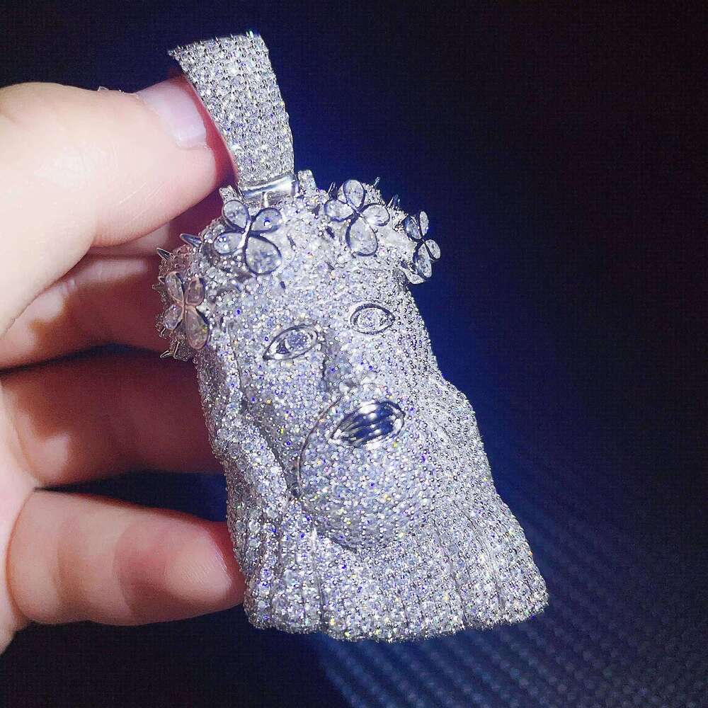 Ice Out Jewelry Sier Mens Vvs Dia Head Moissanite Hip Hop Jesus Pendant