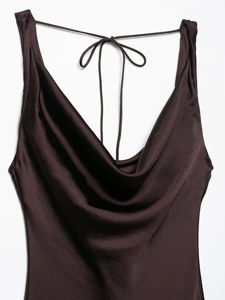 ETJ TRAF Spring womens ZW series elegant beautiful silk satin texture Vneck long dress party red dress 250728