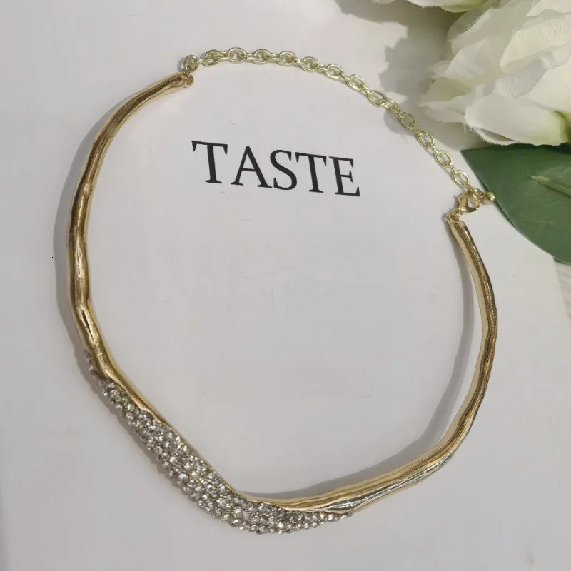 European American Style Simple Metal Irregular Lava Water rhinestone Choker Necklace for Womens Jewelry 250723