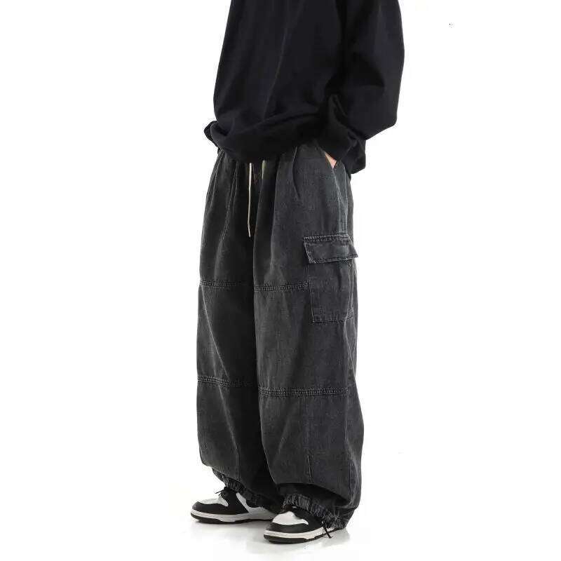 Y2k Black Baggy Cargo Jeans Trousers Men Streetwear Casual Hippie Jogging Wide leg Oversize Old Money Vintage Denim Pants