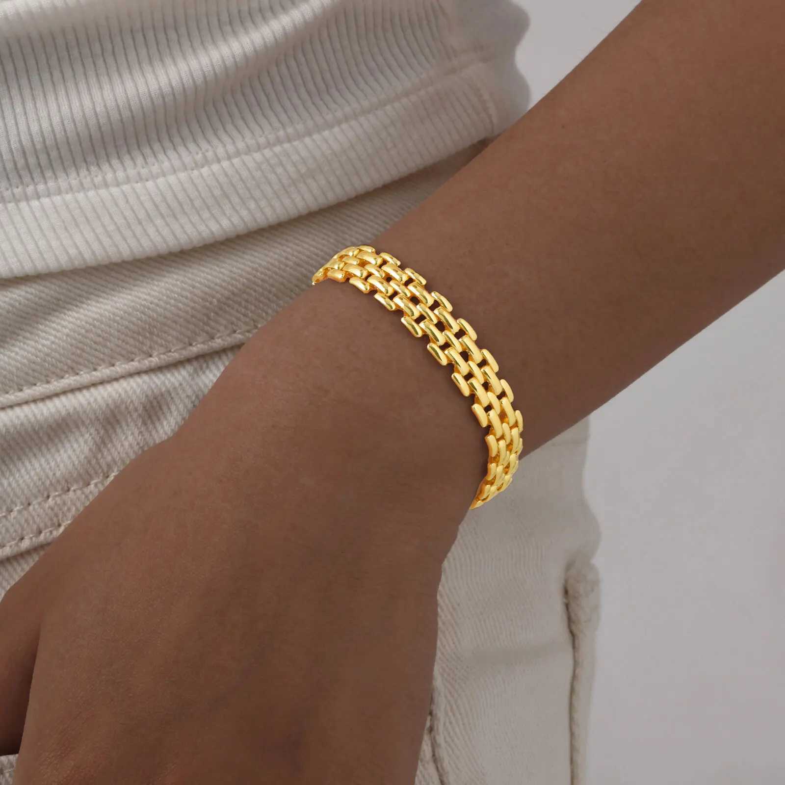 18k Gold Plated Mesh Link Bracelet for Women Clavicle Chain Wrist Bracelet Polished Jewelry 15cm-18cm W250728