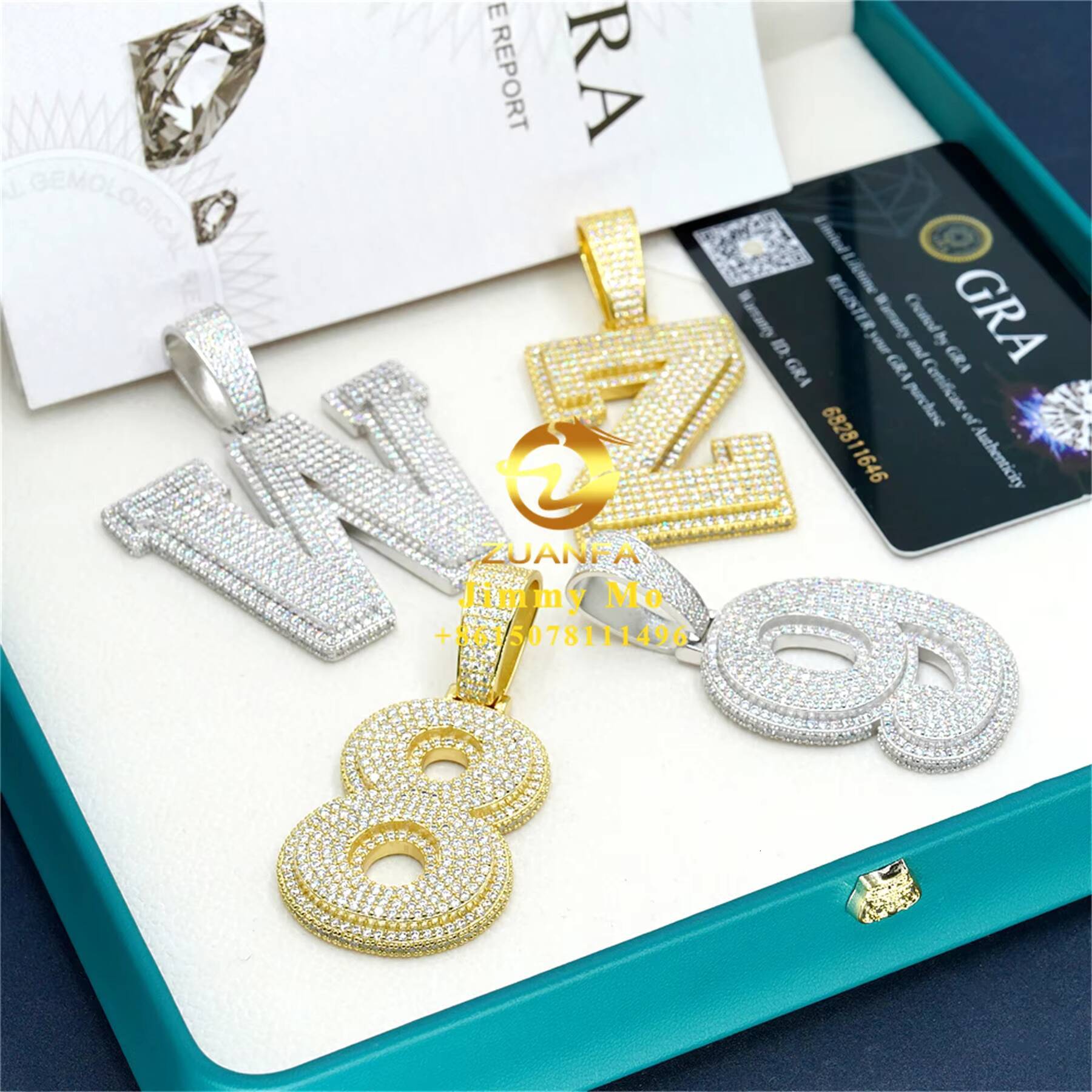 Custom Luxury Jewelry 925 Sterling Silver Iced Out VVS1 Moissanite Diamond Initial Letter Pendant Chain Pendant