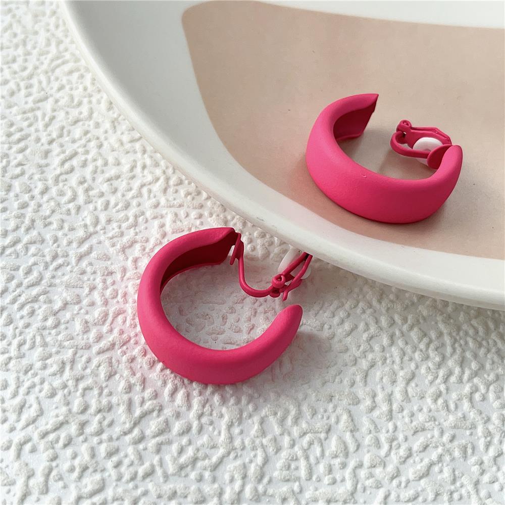 High-End Rose Red Hoop for Women S Sier Needle Clips Earrings Without Piercing Sweet Cool Hot Girl Ear Accessories
