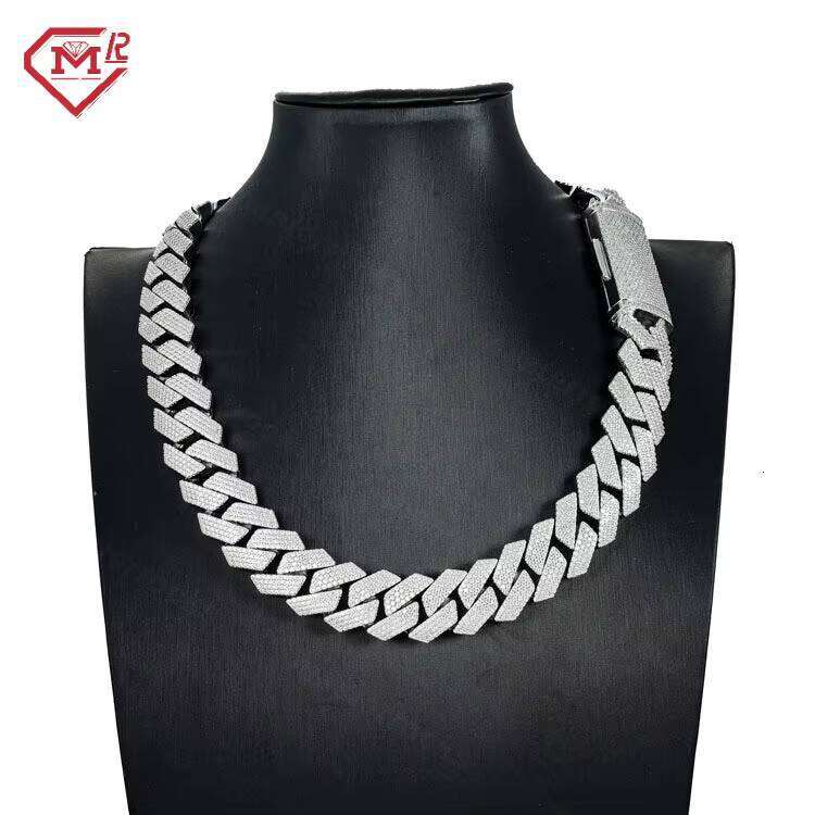 Hip Hop 4 Row 20mm Thick Necklace Sier Vvs Iced Moissanite Cuban Chain