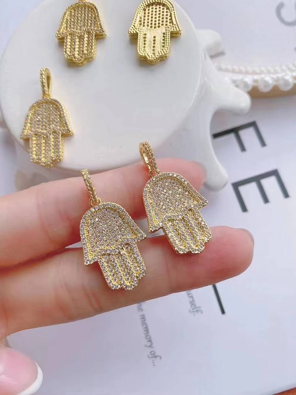 Hamsa Pendants Necklaces Cubic Zirconia Fatima Hand Gold Jewelry