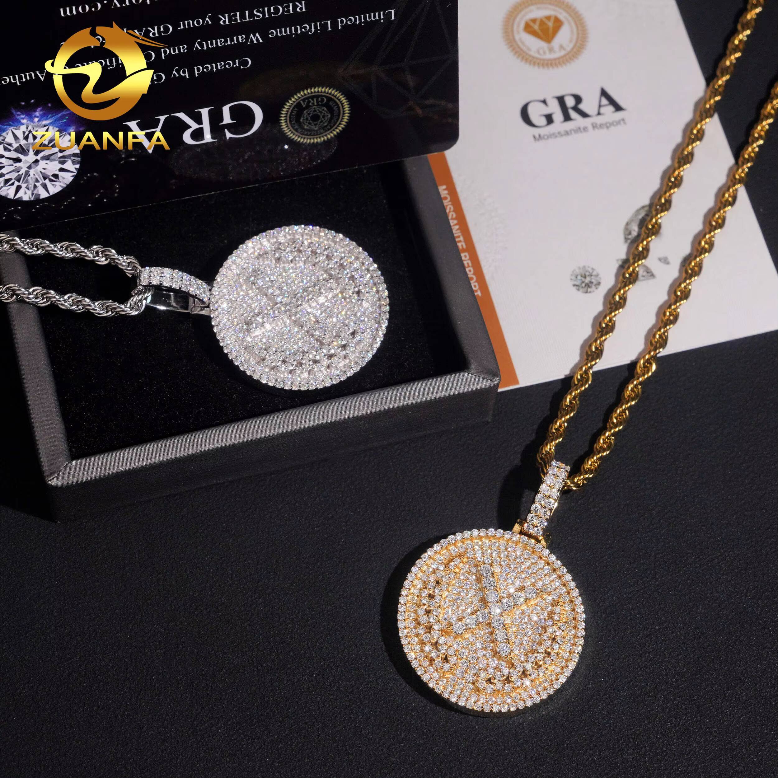 American Local Stocks Circle Pendant Moissanite Iced Out Jewelry Custom Moissanite Hip Hop Pendant Charm for Men