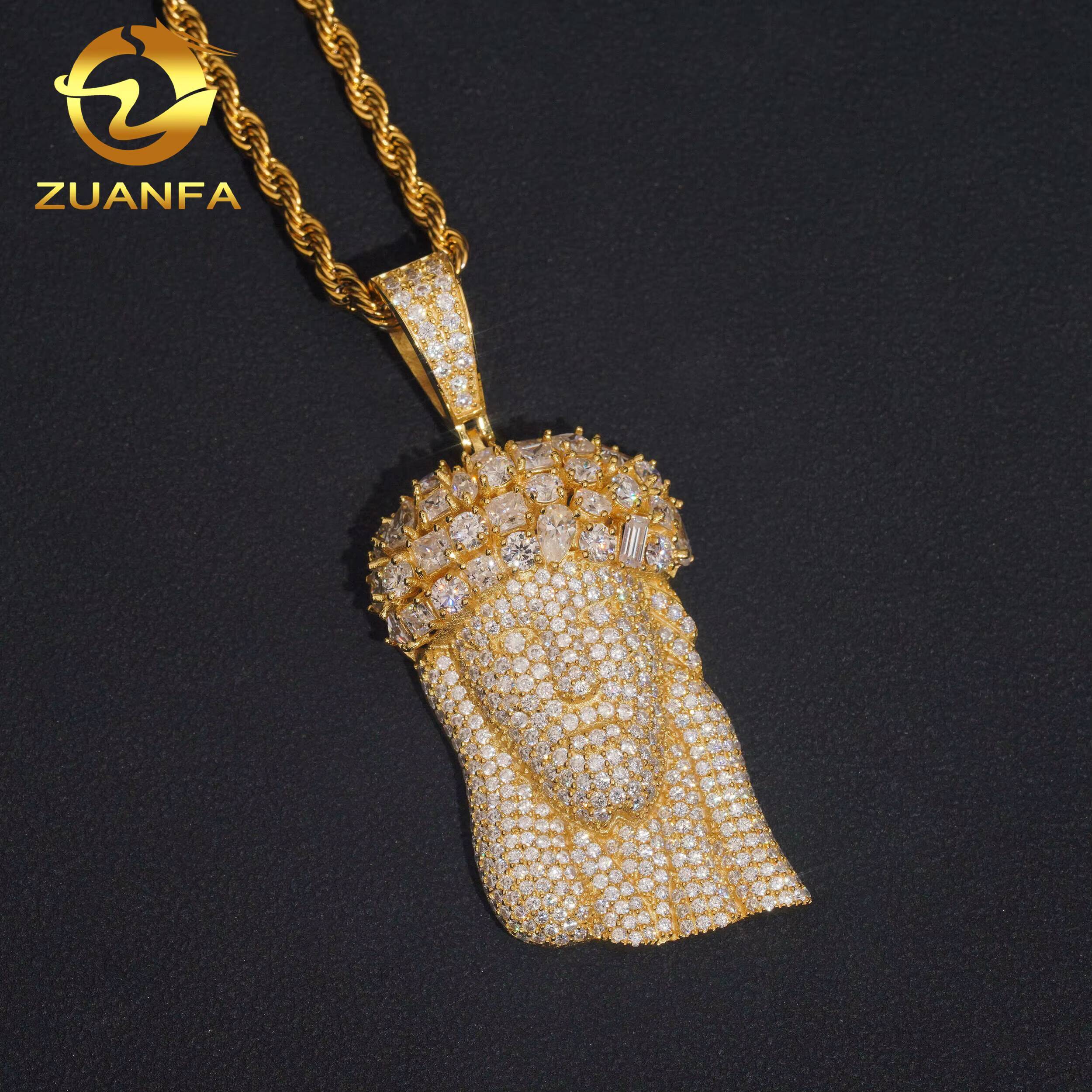 Hot Sale Fancy Cut Moissanite Jesus Pendant Hip Hop Iced Out Design 925 Sterling Silver Gold Plated Moissanite Pendant