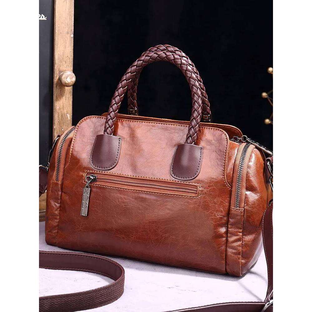 autumn/winter vintage European and American style contrasting woven handbag crossbody multi compartment Boston women's bags