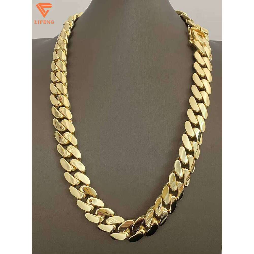 14k Plated 20mm Big Miami Link Chain Cuban Men Gold Bracelet Necklace Hip Hop Jewelry